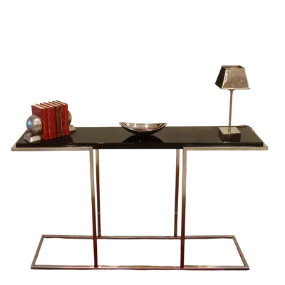 "The 80s Design Console Satin-finished Steel with Black Lacquered Shelf".
