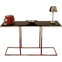 "The 80's Design Console Satin Steel with Black Lacquered Shelf"