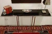 "The 80s Design Console Satin-finished Steel with Black Lacquered Shelf".