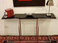 "The 80s Design Console Satin-finished Steel with Black Lacquered Shelf".