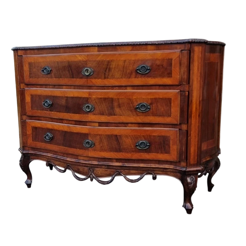 Commode vénitienne du XIXe siècle en noyer avec incrustations de palmiers