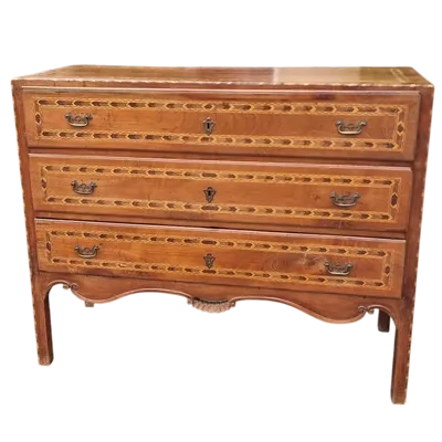 Commode Direttorio en noyer vicentin du XVIIIe siècle avec incrustations de cerisier