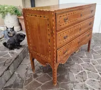 Commode Direttorio en noyer vicentin du XVIIIe siècle avec incrustations de cerisier