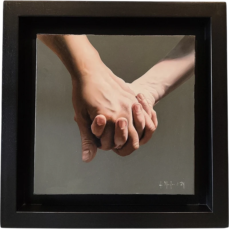 Olio su tela” Hold me ” di Filippo Manfroni al confine con l’iperrealismo Context Art Miami
