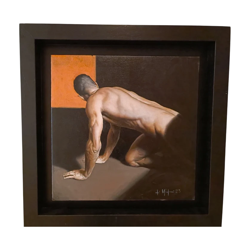 Huile sur toile "Un homme" de Filippo Manfroni à la limite de l'hyperréalisme