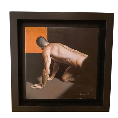 Huile sur toile "Un homme" de Filippo Manfroni à la limite de l'hyperréalisme