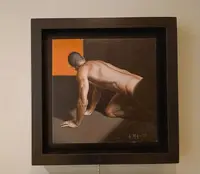 Huile sur toile "Un homme" de Filippo Manfroni à la limite de l'hyperréalisme