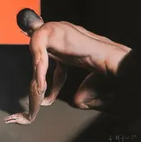 Huile sur toile "Un homme" de Filippo Manfroni à la limite de l'hyperréalisme