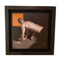 Huile sur toile "Un homme" de Filippo Manfroni à la limite de l'hyperréalisme