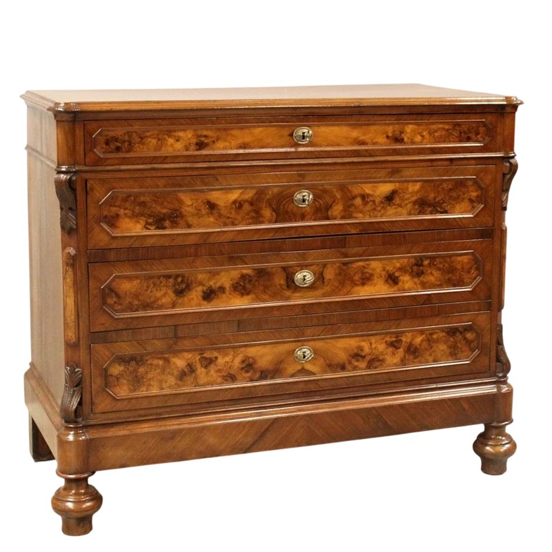 Antico cassettone comò Luigi Filippo in noce 19°secolo