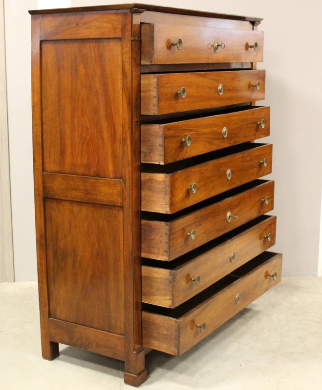 Antique weekly chest of drawers Empire walnut 19th century