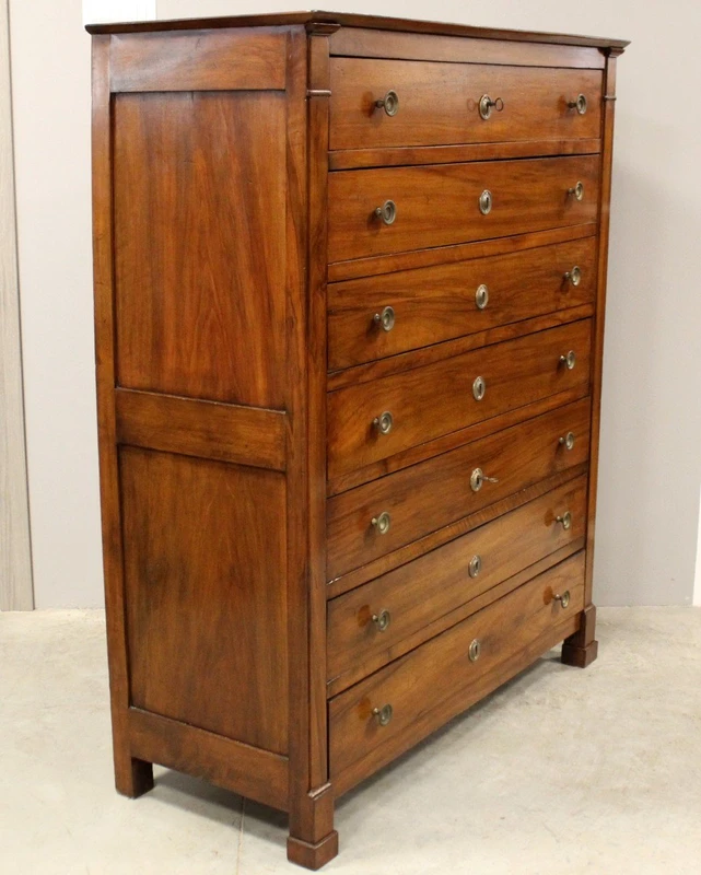 Antique weekly chest of drawers Empire walnut 19th century
