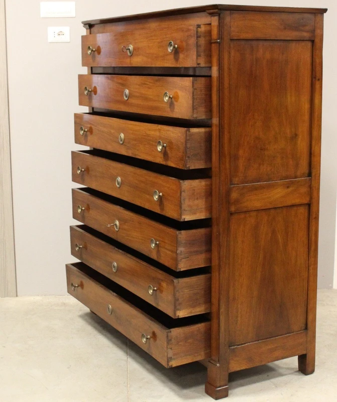 Antique weekly chest of drawers Empire walnut 19th century