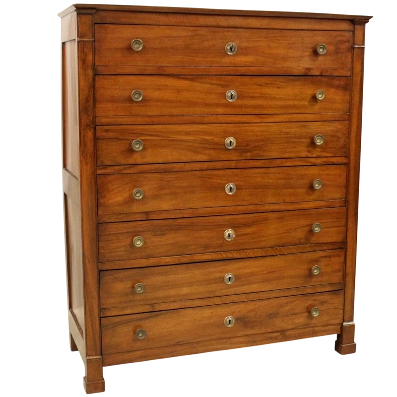 Antique weekly chest of drawers Empire walnut 19th century