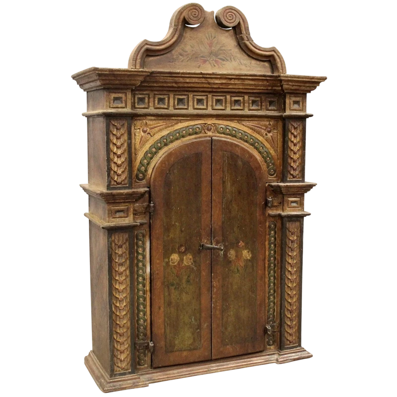 Antica credenza stipo pensile laccato e dipinto 18°secolo