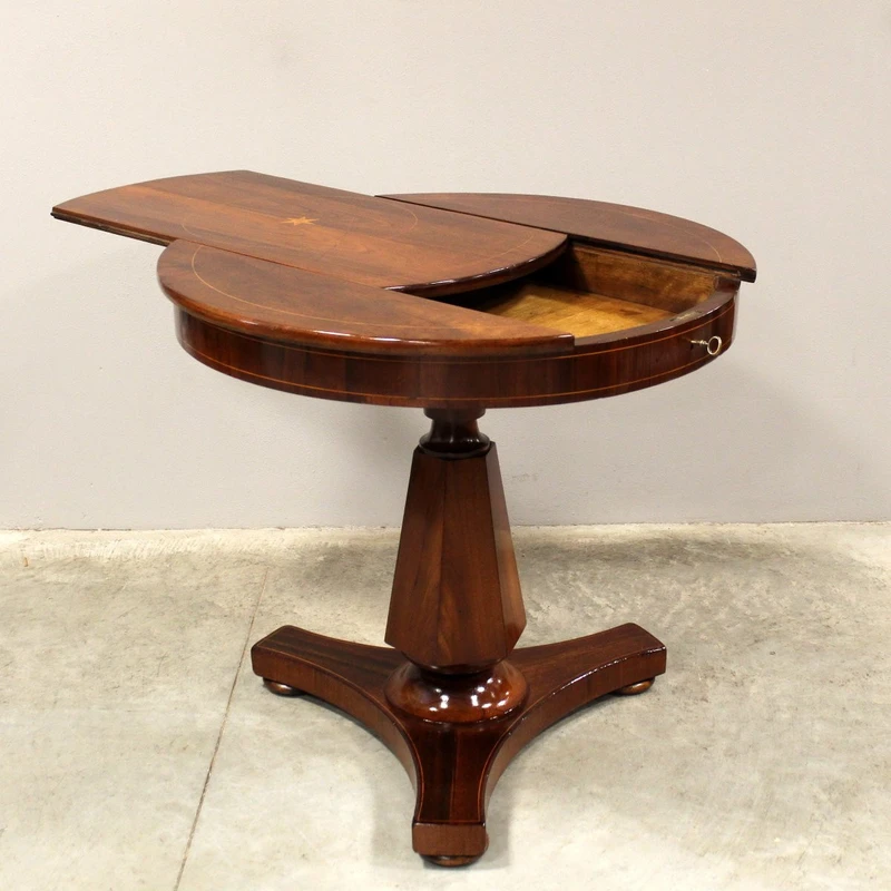Antique Charles X coffee table in inlaid walnut 19th century