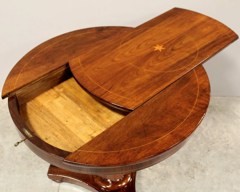 Antique Charles X coffee table in inlaid walnut 19th century