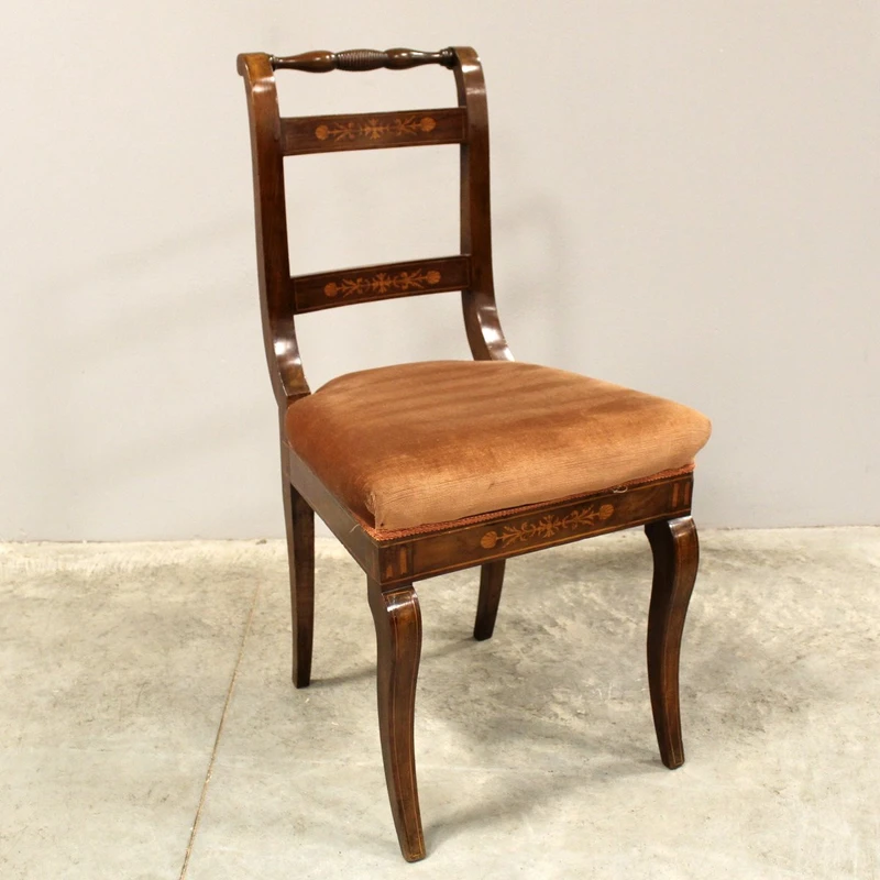 Antique set of 6 Charles X chairs in inlaid walnut 19th century