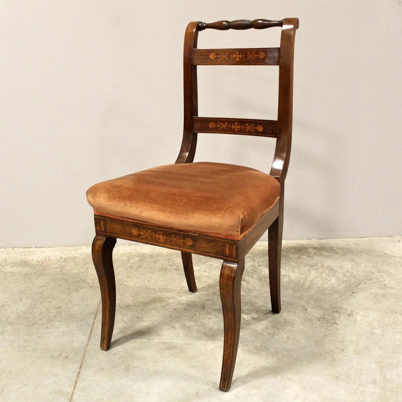 Antique set of 6 Charles X chairs in inlaid walnut 19th century