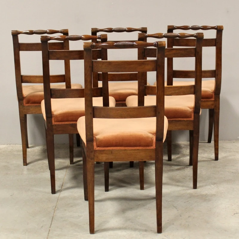 Antique set of 6 Charles X chairs in inlaid walnut 19th century