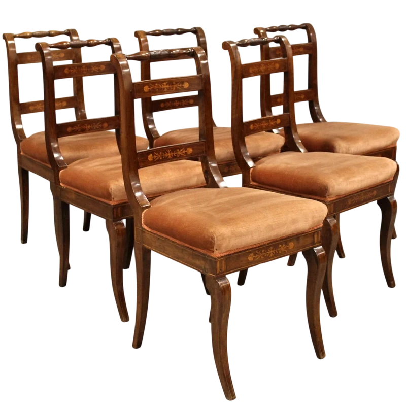 Antique set of 6 Charles X chairs in inlaid walnut 19th century