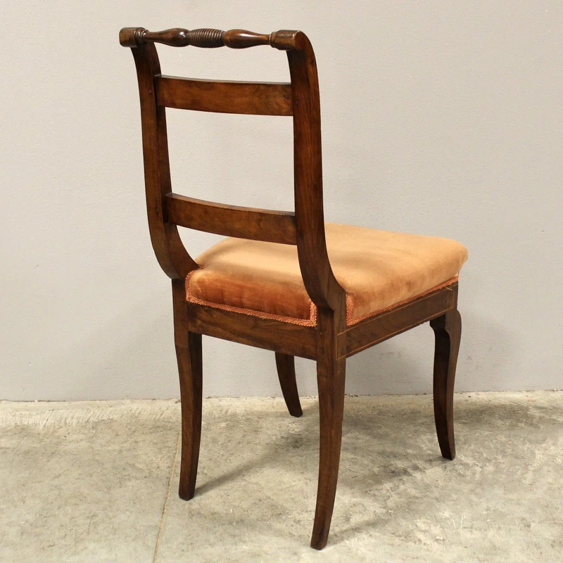 Antique set of 6 Charles X chairs in inlaid walnut 19th century