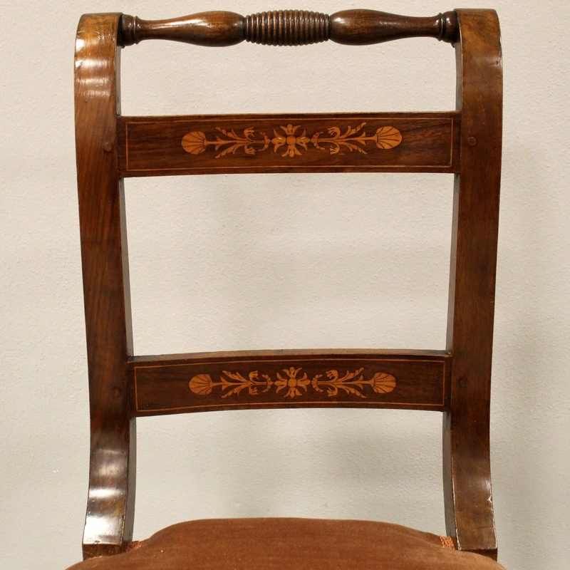 Antique set of 6 Charles X chairs in inlaid walnut 19th century