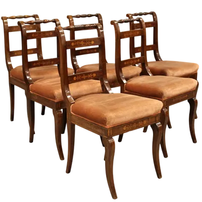Antique set of 6 Charles X chairs in inlaid walnut 19th century