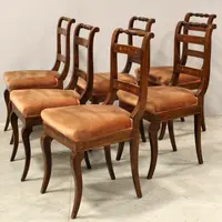 Antique set of 6 Charles X chairs in inlaid walnut 19th century