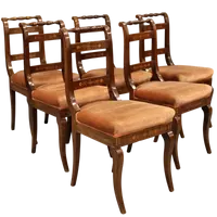 Antique set of 6 Charles X chairs in inlaid walnut 19th century