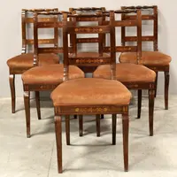 Antique set of 6 Charles X chairs in inlaid walnut 19th century