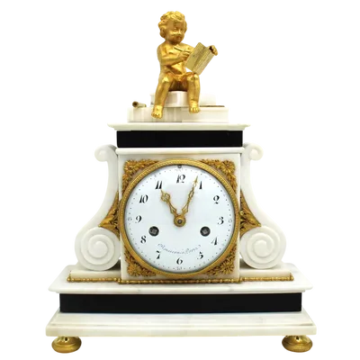 Pendule ancienne Louis XVI en bronze doré et marbre du XVIIIe siècle