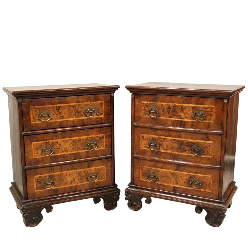 Antique pair of Louis XV commode nightstands in 18th century walnut