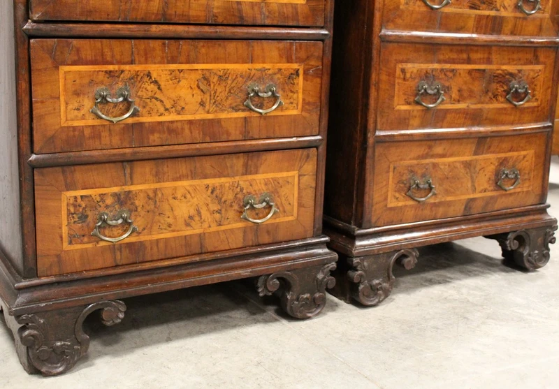 Antique pair of Louis XV commode nightstands in 18th century walnut