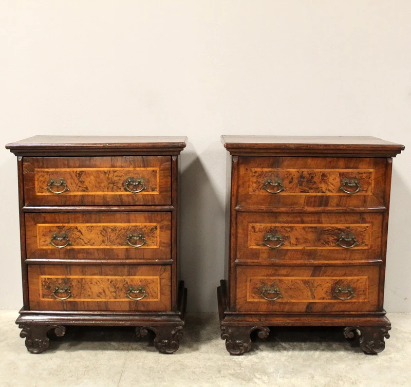 Antique pair of Louis XV commode nightstands in 18th century walnut