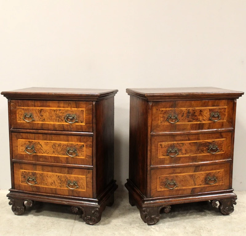 Antique pair of Louis XV commode nightstands in 18th century walnut