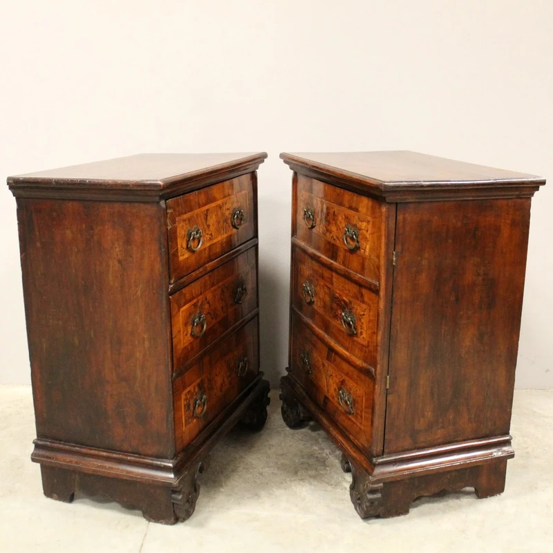 Antique pair of Louis XV commode nightstands in 18th century walnut