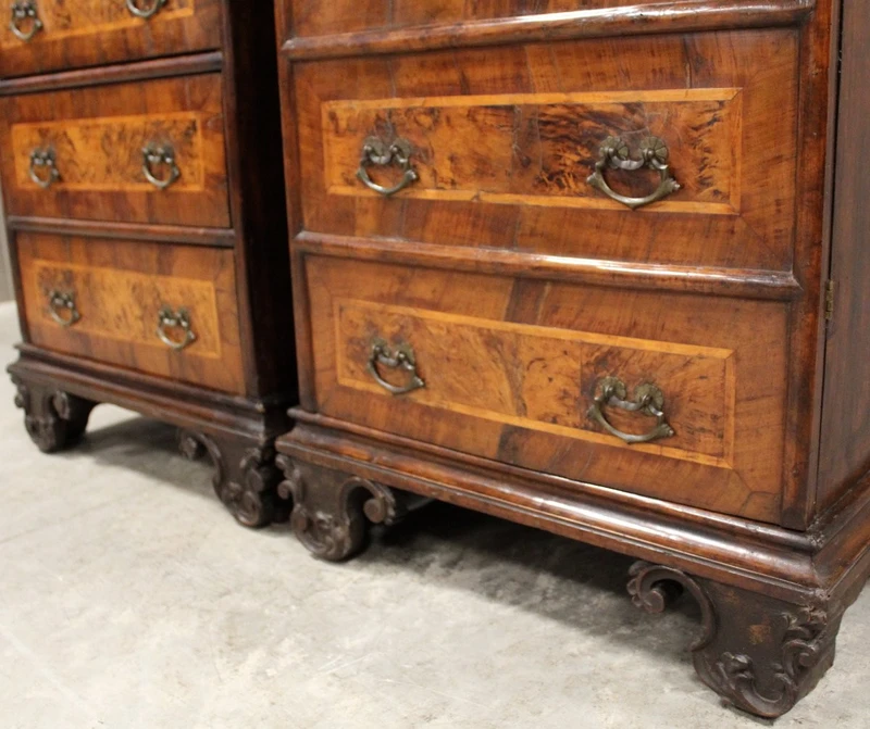 Antique pair of Louis XV commode nightstands in 18th century walnut