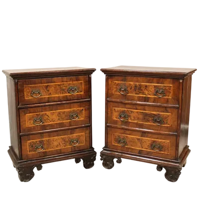 Antique pair of Louis XV commode nightstands in 18th century walnut