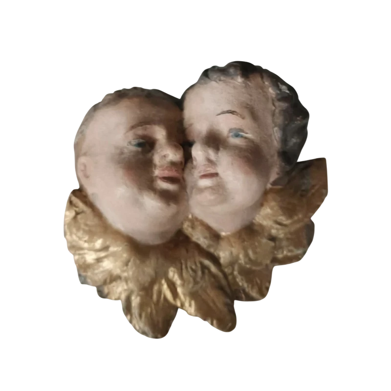 Antique baroque polychrome cherub heads