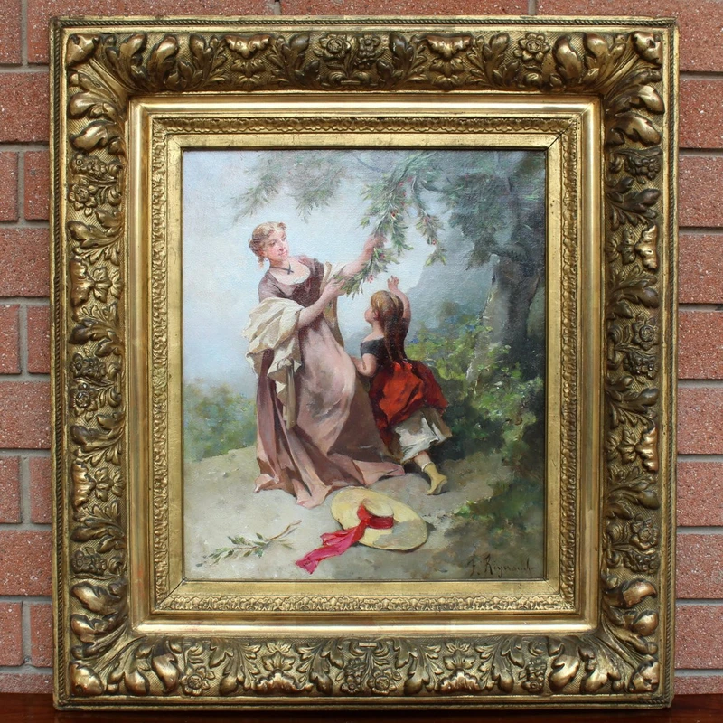 Antique oil painting on canvas with gilt frame 19th century
