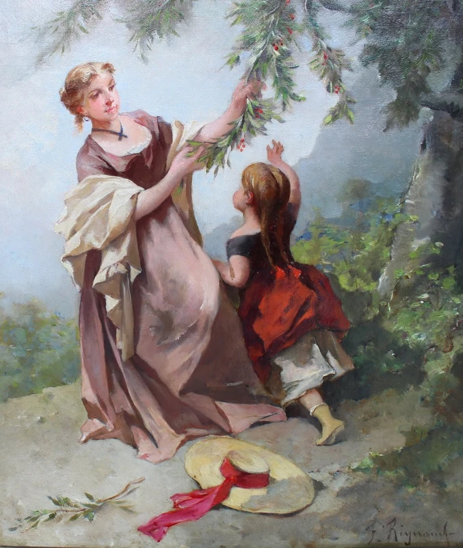 Antique oil painting on canvas with gilt frame 19th century