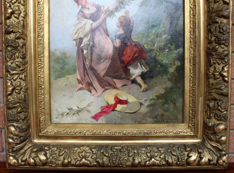 Antique oil painting on canvas with gilt frame 19th century