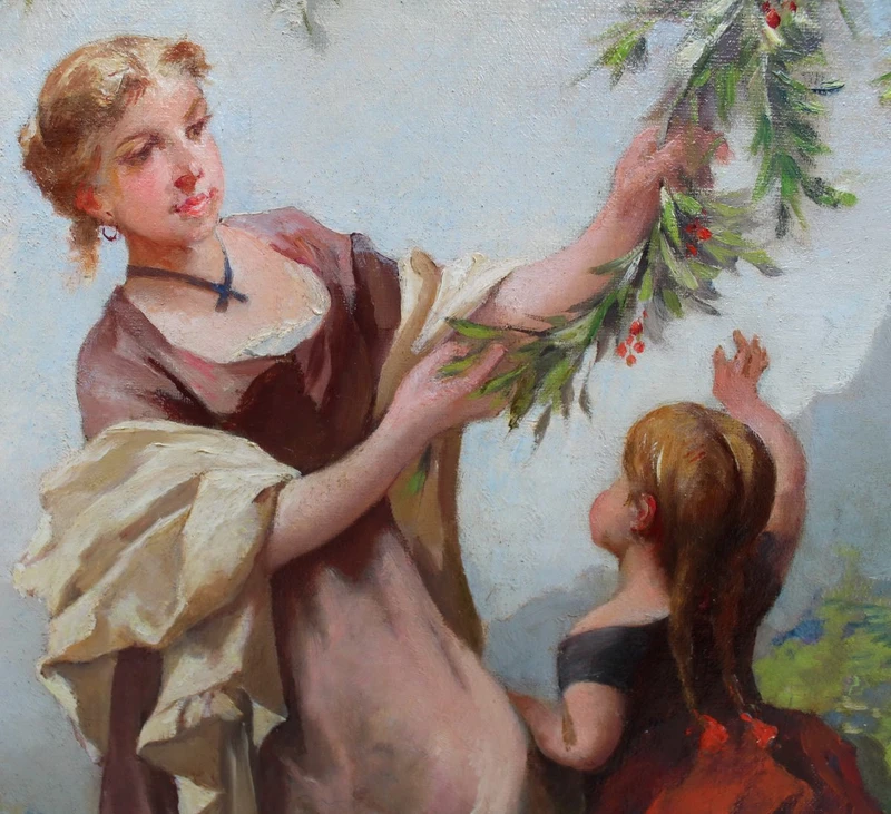 Antique oil painting on canvas with gilt frame 19th century