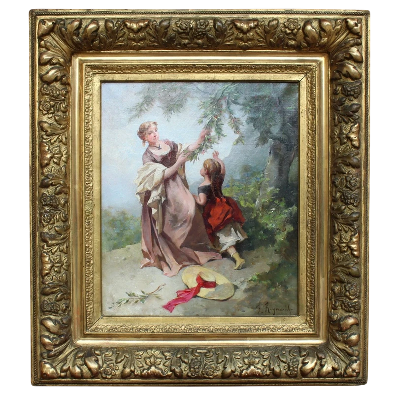 Antique oil painting on canvas with gilt frame 19th century