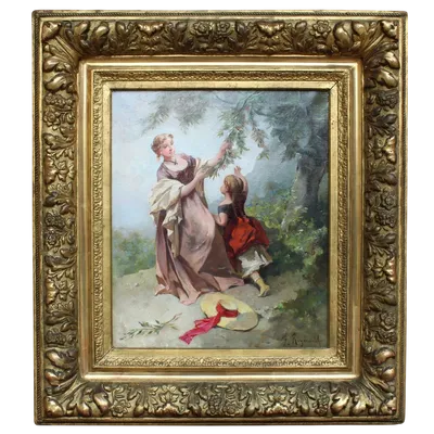 Antique oil painting on canvas with gilt frame 19th century