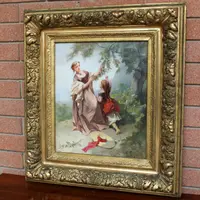 Antique oil painting on canvas with gilt frame 19th century