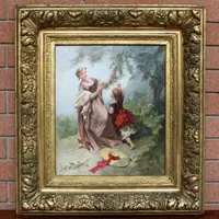 Antique oil painting on canvas with gilt frame 19th century