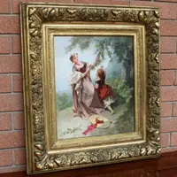 Antique oil painting on canvas with gilt frame 19th century