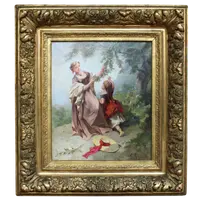 Antique oil painting on canvas with gilt frame 19th century